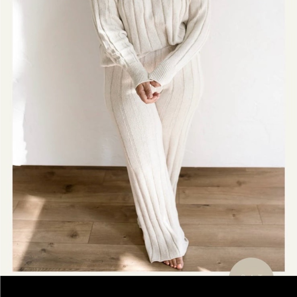 Cream Wide Leg Knit Pants